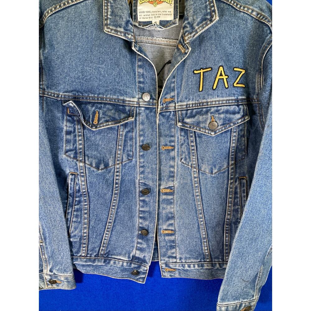 Vintage 90s Warner Bros Taz Looney Tunes Embroidered Denim Jacket Womens Small - Picture 14 of 16